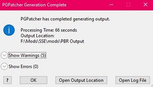 Fenêtre finale de PGPatcher