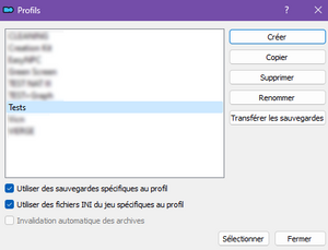 Menu des profils dans MO2